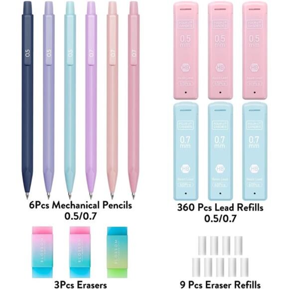 Four Candies Cute Mechanical 6pcs Pencil Set,‎ 0.5 & 0.7mm for Girls Writing - Picture 6 of 6